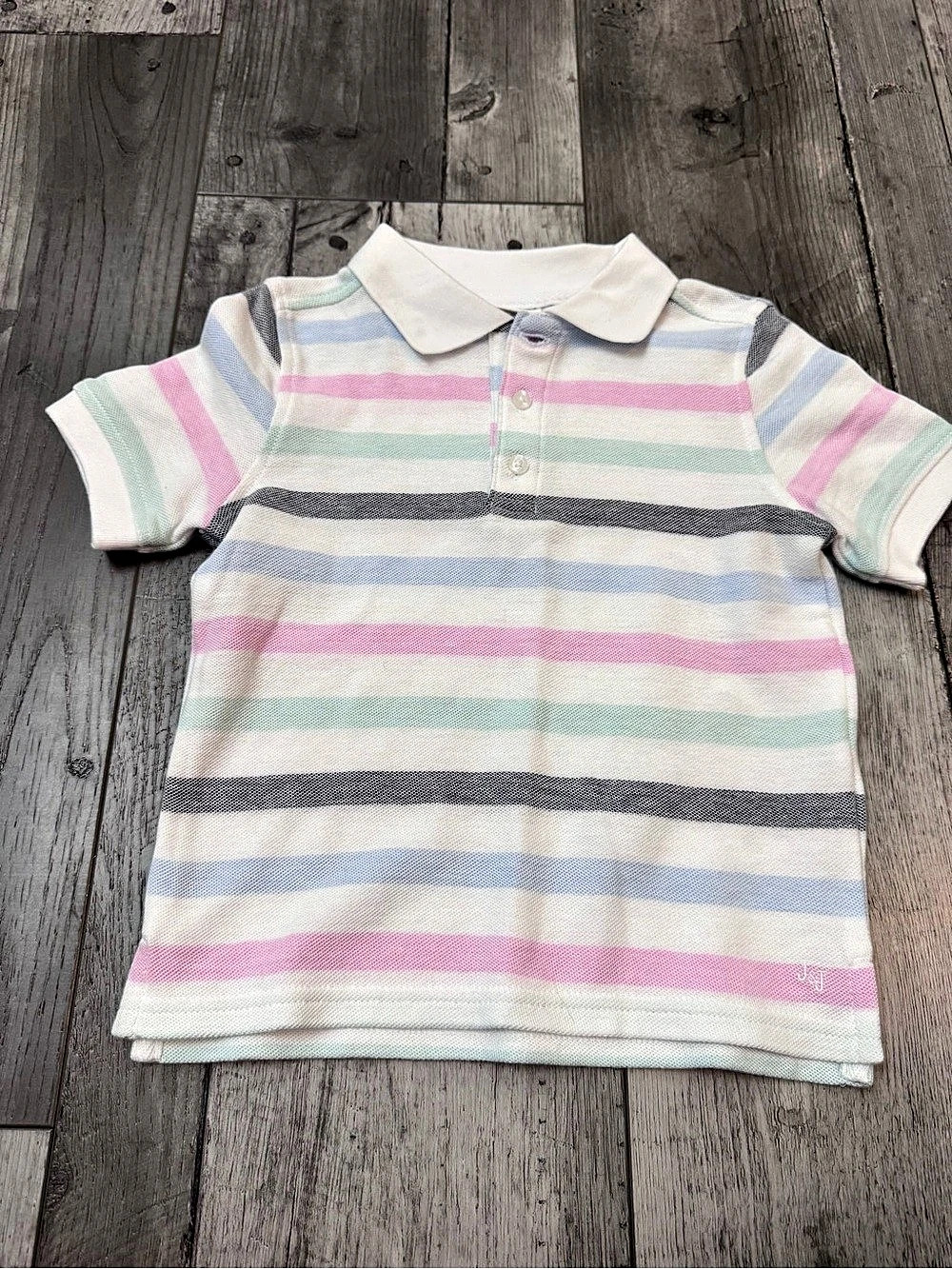 Janie and Jack Boys Striped Coastline Polo Shirt Pink White Blue Preppy 3T